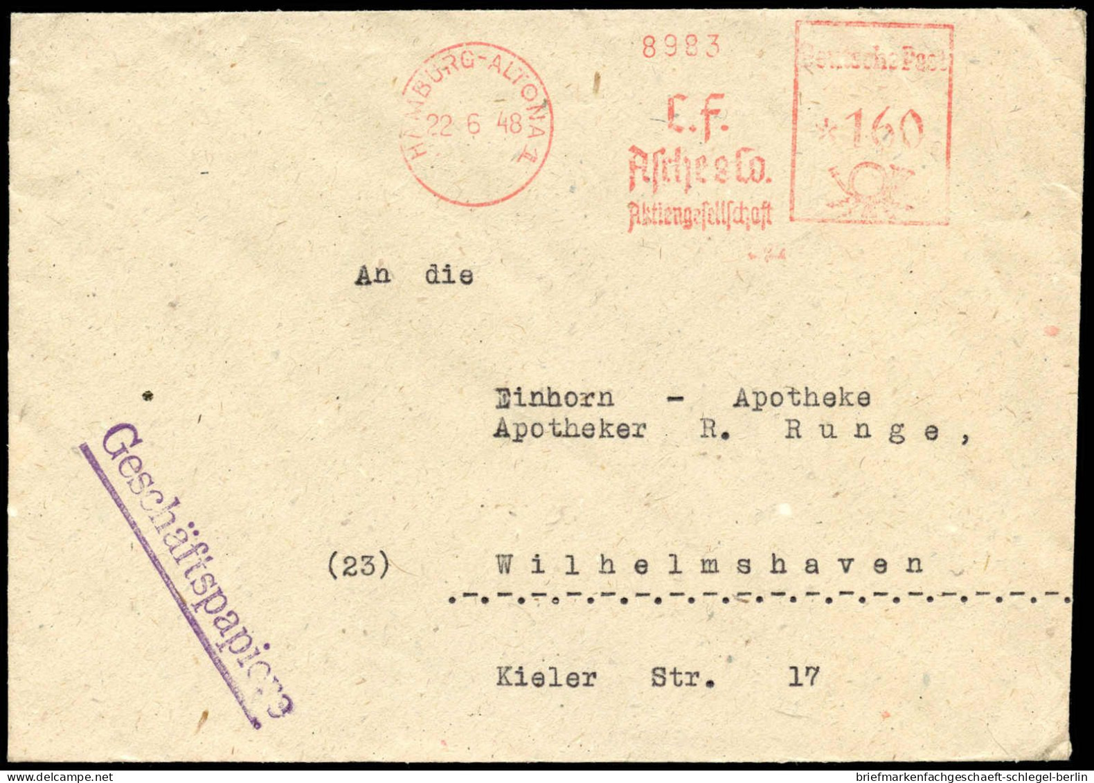 Amerik.+Brit. Zone (Bizone), 1948, AFS =160= Zf, Brief - Covers & Documents