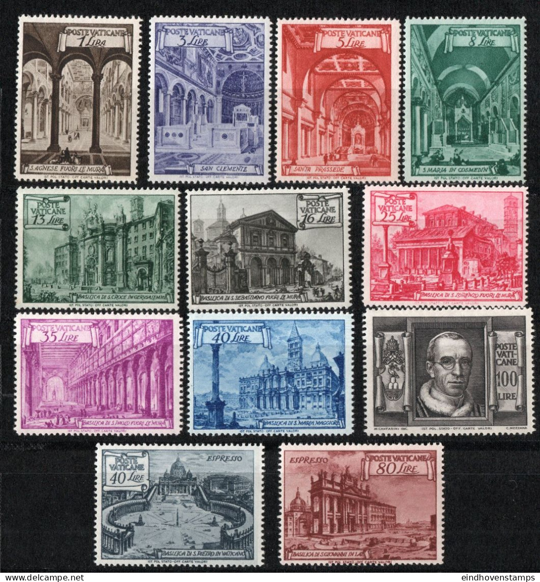 Vatican 1949 Basilica Series Incl Espresso Stamps 12 Values MNH St Peter, San Giovanni, Pope Pius XII, S. Paolo, - Neufs