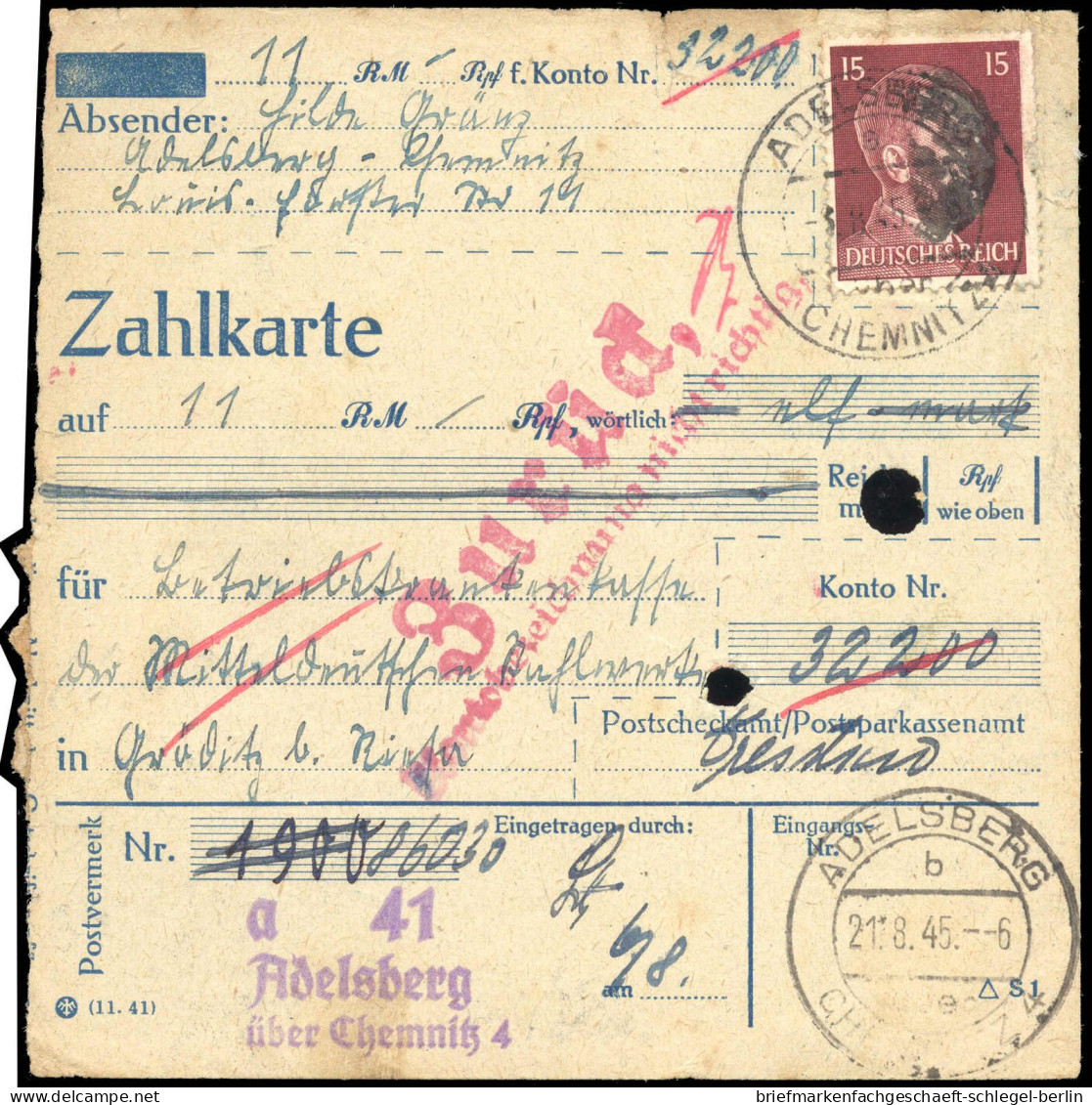 Sächsische Schwärzungen, 1945, AP 789I, Brief - Altri & Non Classificati