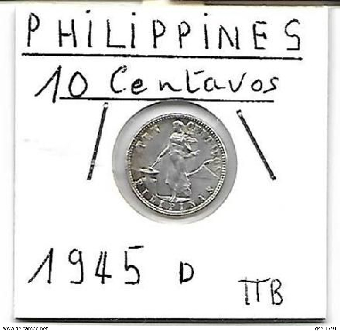 PHILIPPINES Commonwealth  10 Centavos  Femme KM 181   , 1945d   Ag.0.750  TTB - Philippinen