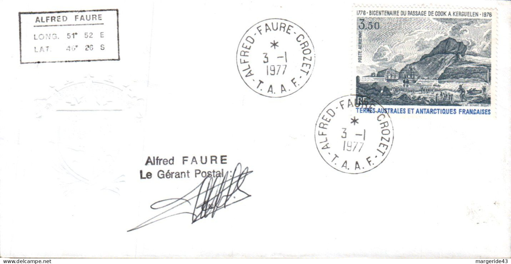 TAAF LETTRE DE ALFRED FAURE 1977 - Cartas & Documentos