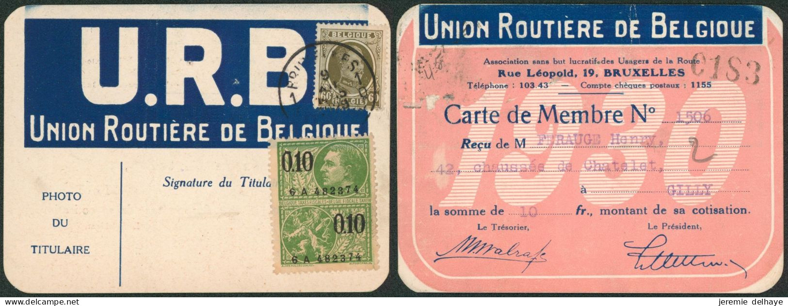 Houyoux - N°255 Sur Carte De Membre (union Routière De Belgique) Expédié De Bruxelles > Gilly - 1922-1927 Houyoux