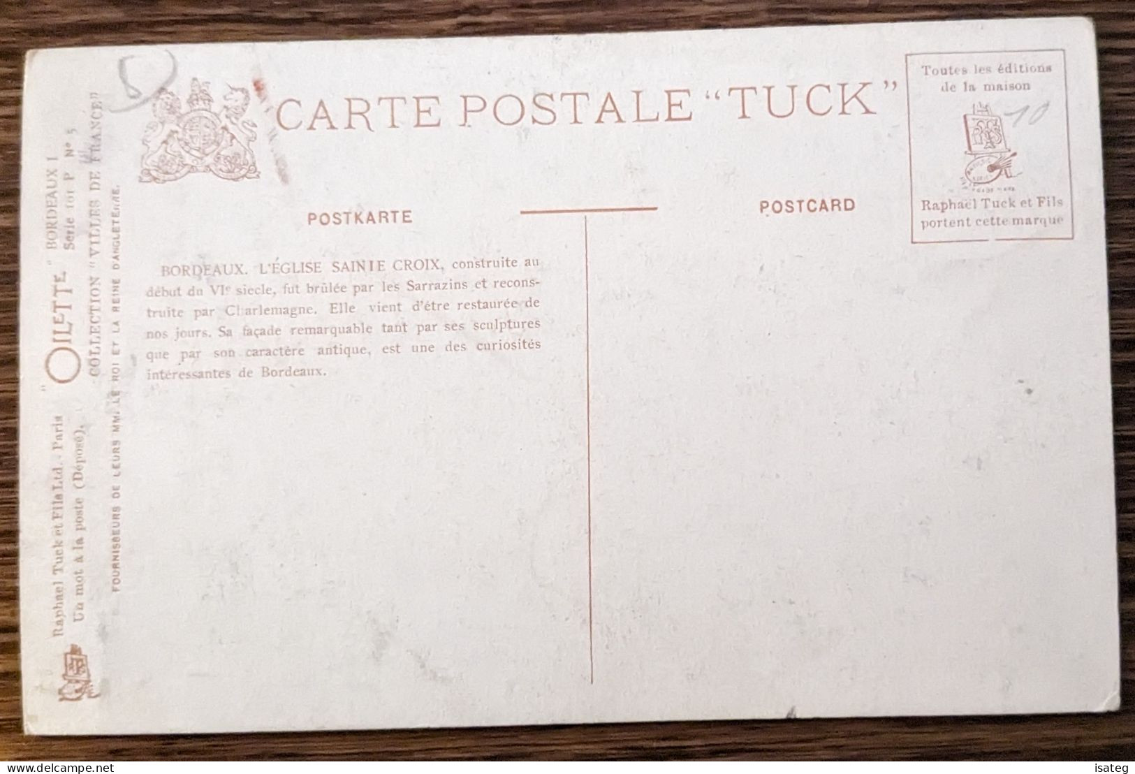 Carte Postale Ancienne Couleur Bordeaux - Eglise Ste Croix - Non Classés
