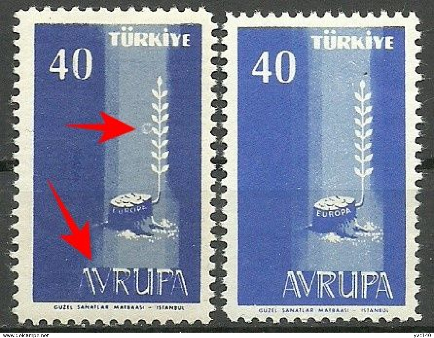 Turkey; 1958 Europa CEPT "Sloppy Print" - Unused Stamps