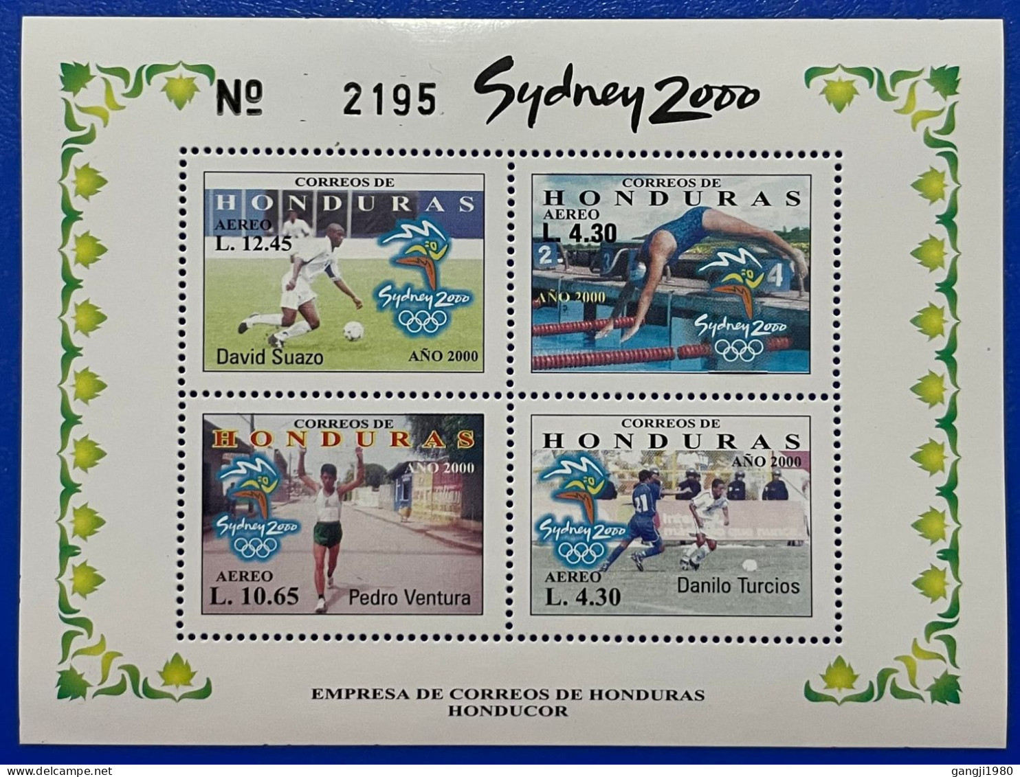 HONDURAS 2000 SIDNEY OLYMPICS S/S CV$28.00 MNH SPORTS, FOOTBALL, SOCCER - Honduras
