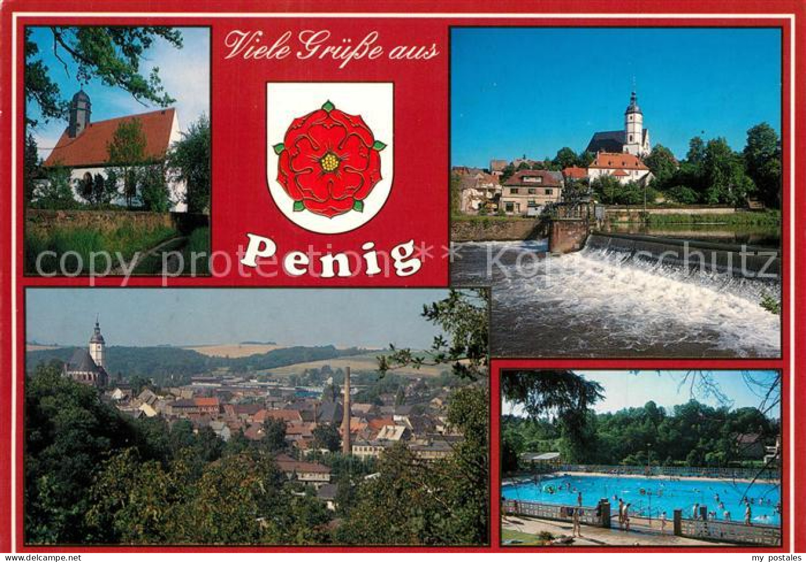 73268968 Penig Panorama Tal Der Zwickauer Mulde Wehr Kirche Freibad Wappen Penig - Penig