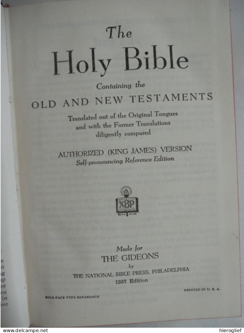 HOLY BIBLE Containing The OLD AND NEW TESTAMENT Made For THE GIDEONS - King James Version - 1957 Philadelphia - Bijbel, Christendom