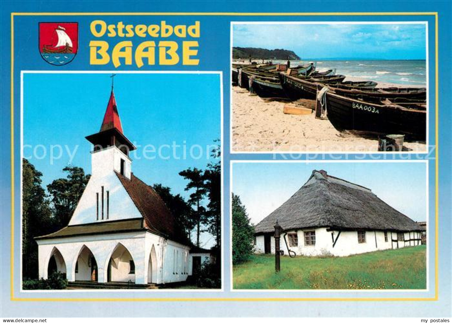 73268949 Baabe Ostseebad Ruegen Kirche Strand Fischerboote Reetdachhaus Baabe Os - Other & Unclassified