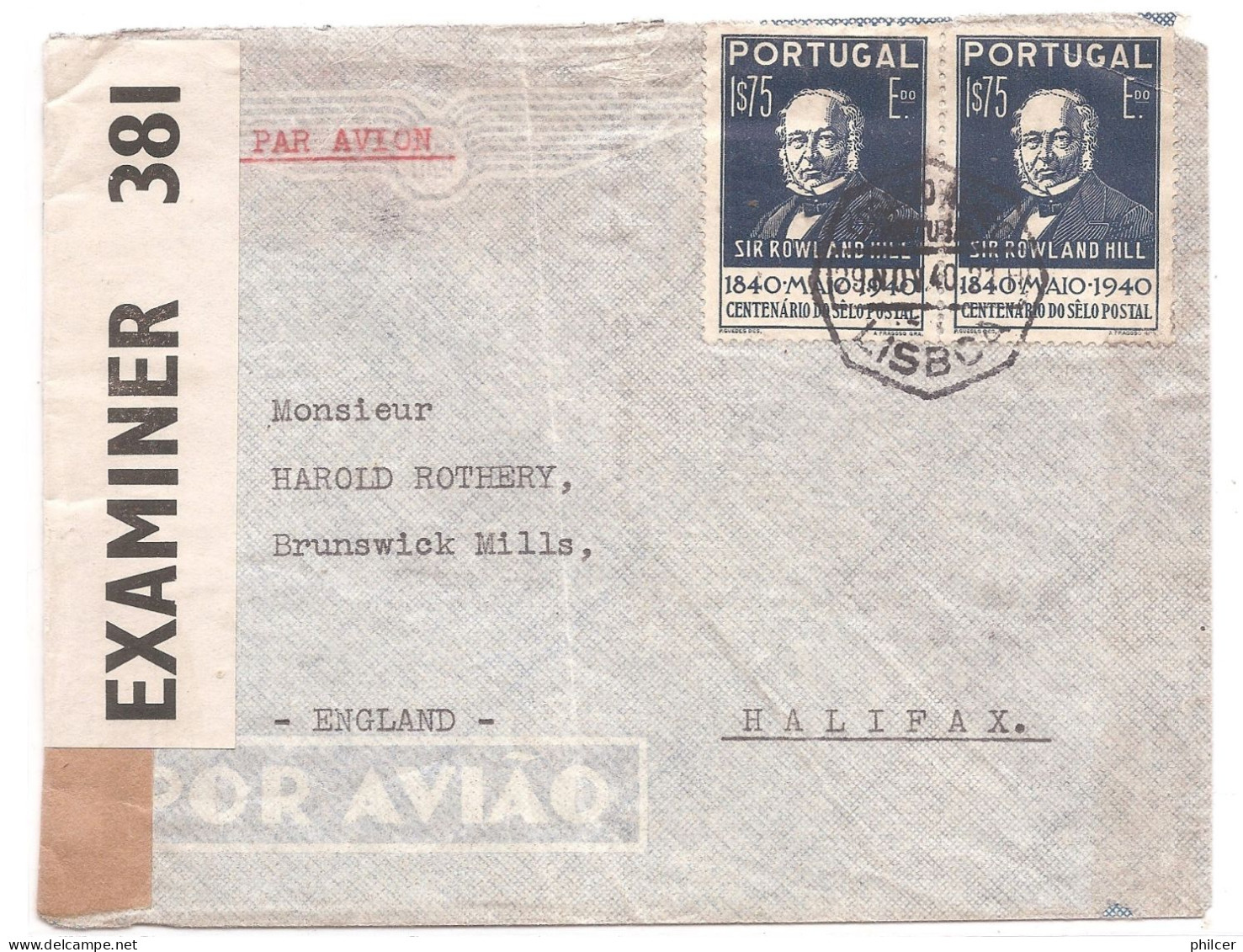 Portugal, 1940, # 606, Lisboa-Halifax, Censura - Storia Postale