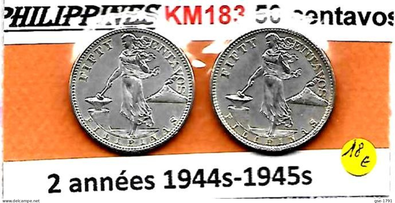 PHILIPPINES Commonwealth  50 Centavos  Femme KM 183   , Lot De 2 Monnaies1944s & 1945s   Ag.0.750  TTB/SUP - Philippines