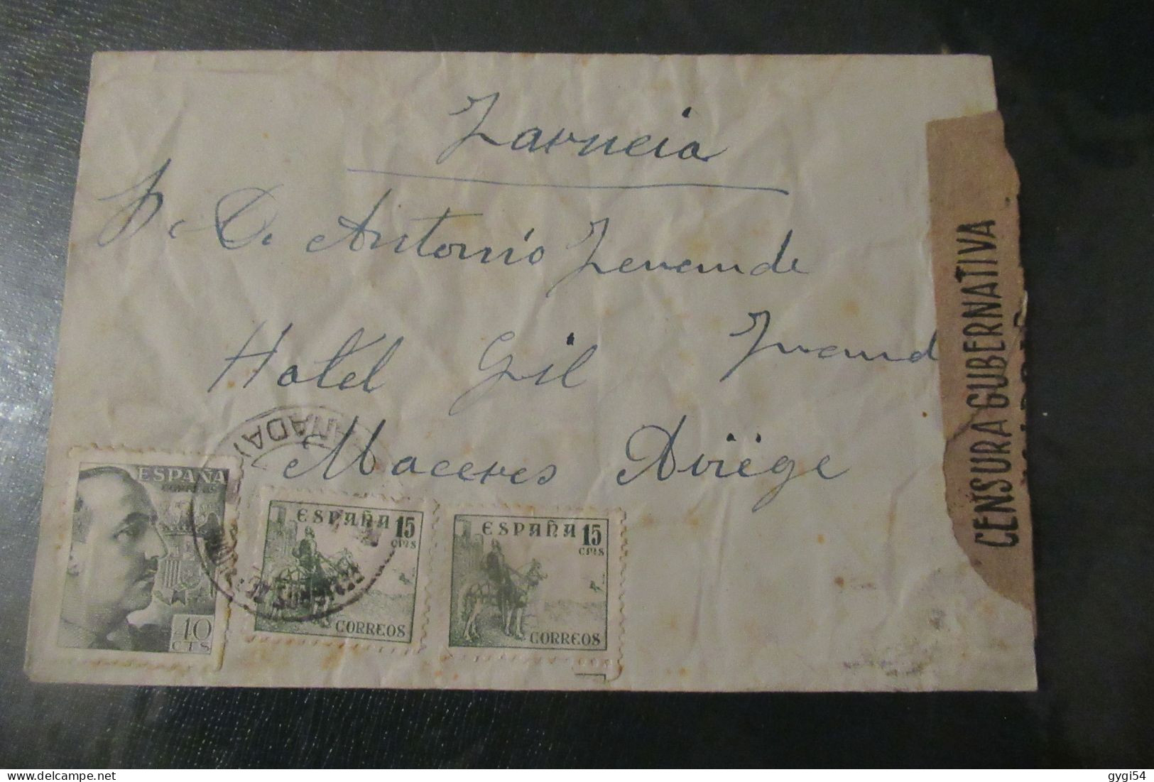 ESPAGNE Lettre Censurée  (Etat Moyen ) Du 12 12 1941 De Grenade Pour Mazeres - Nationalists Censor Marks