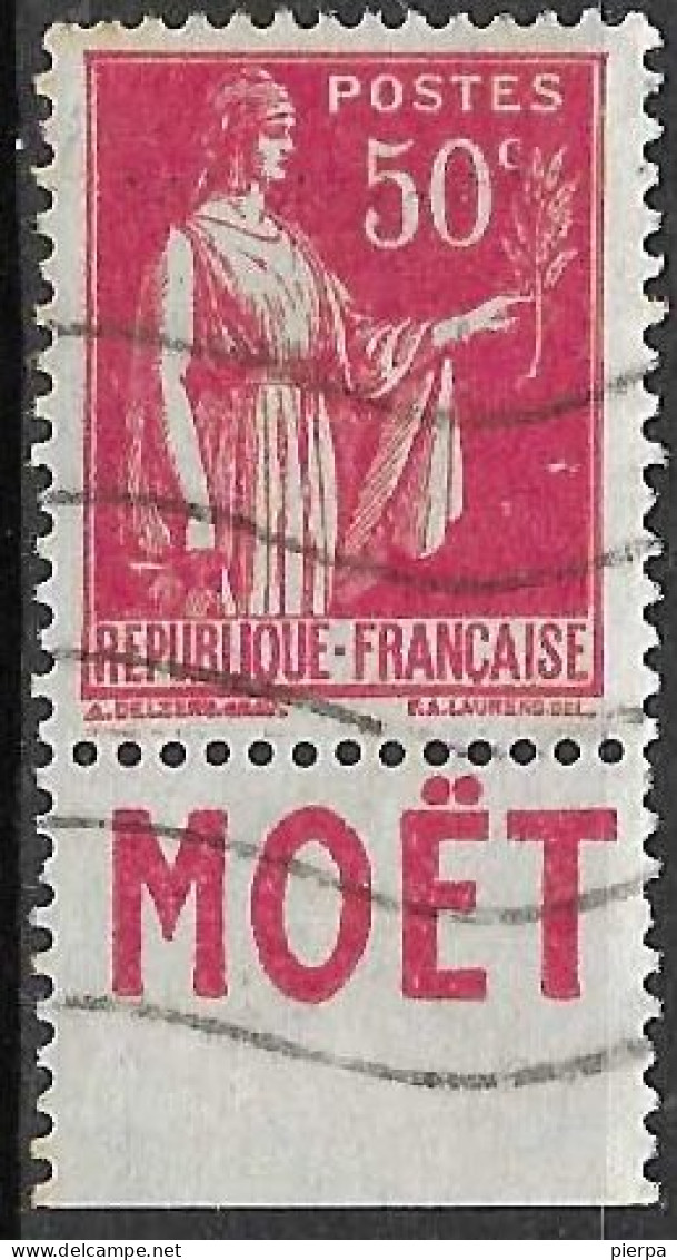 FRANCIA -1932 - TIPO PACE CENT.50 (TIPO IV) CON BANDELETTA PUBBLICITARIA MOET"-USATO (YVERT 283h) - Oblitérés