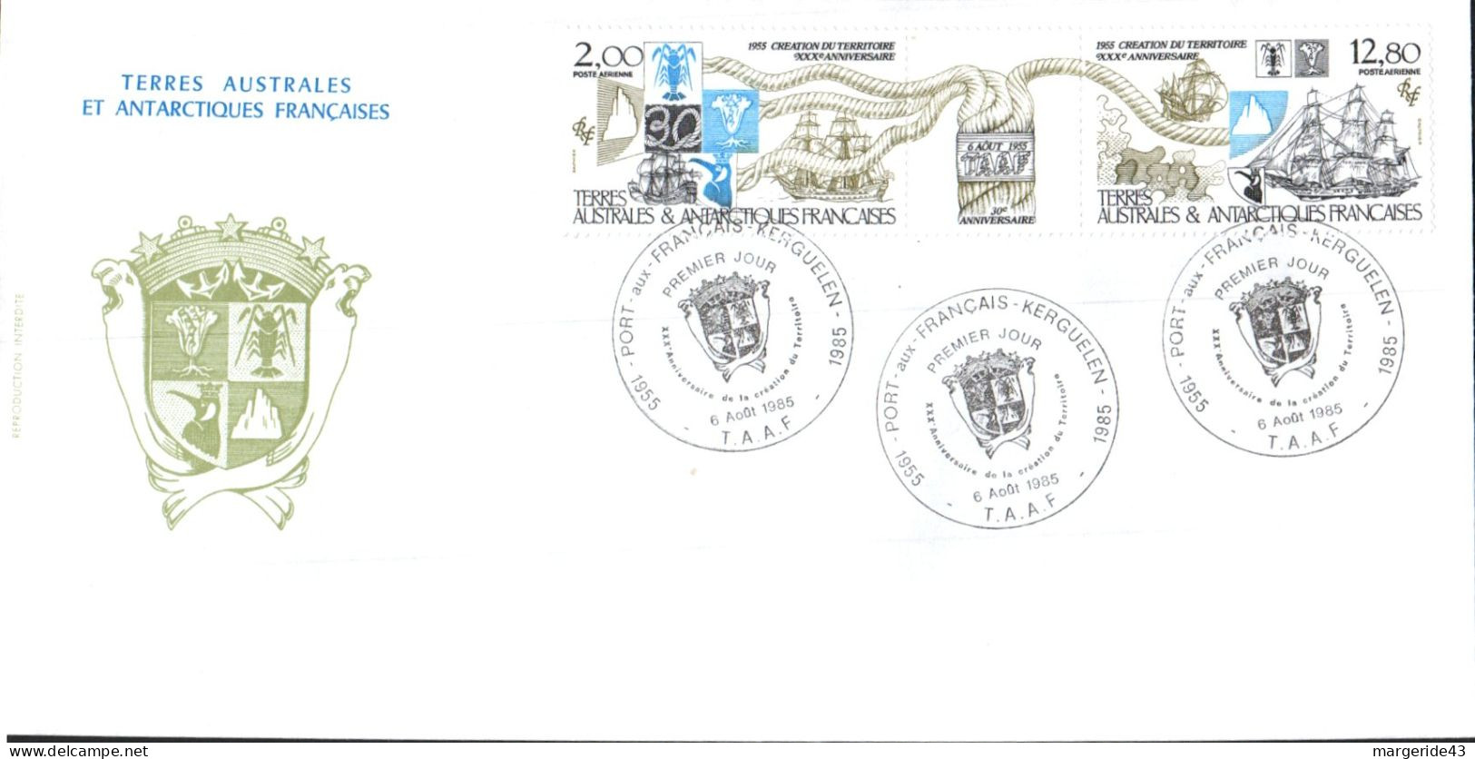 TAAF FDC 1985 CREATION DU TERRITOIRE - FDC