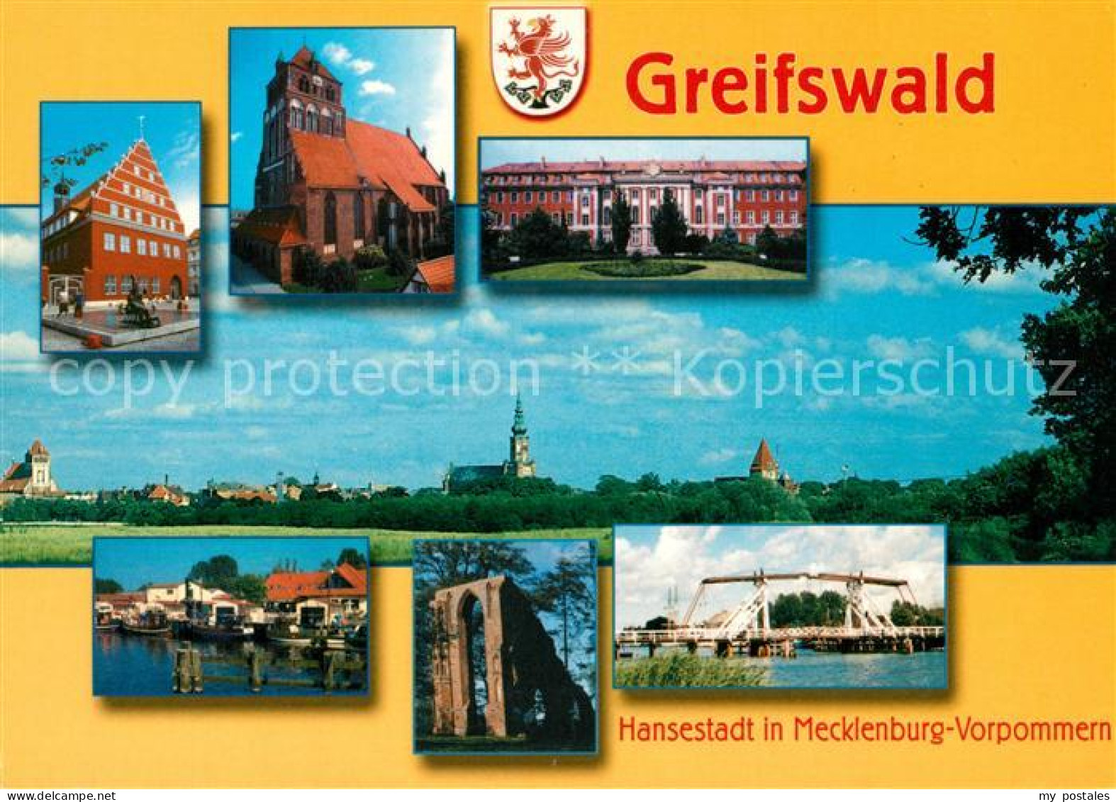 73268240 Greifswald Rathaus Kirche Gebaeude Klappbruecke Klosterruine Eldena Haf - Greifswald