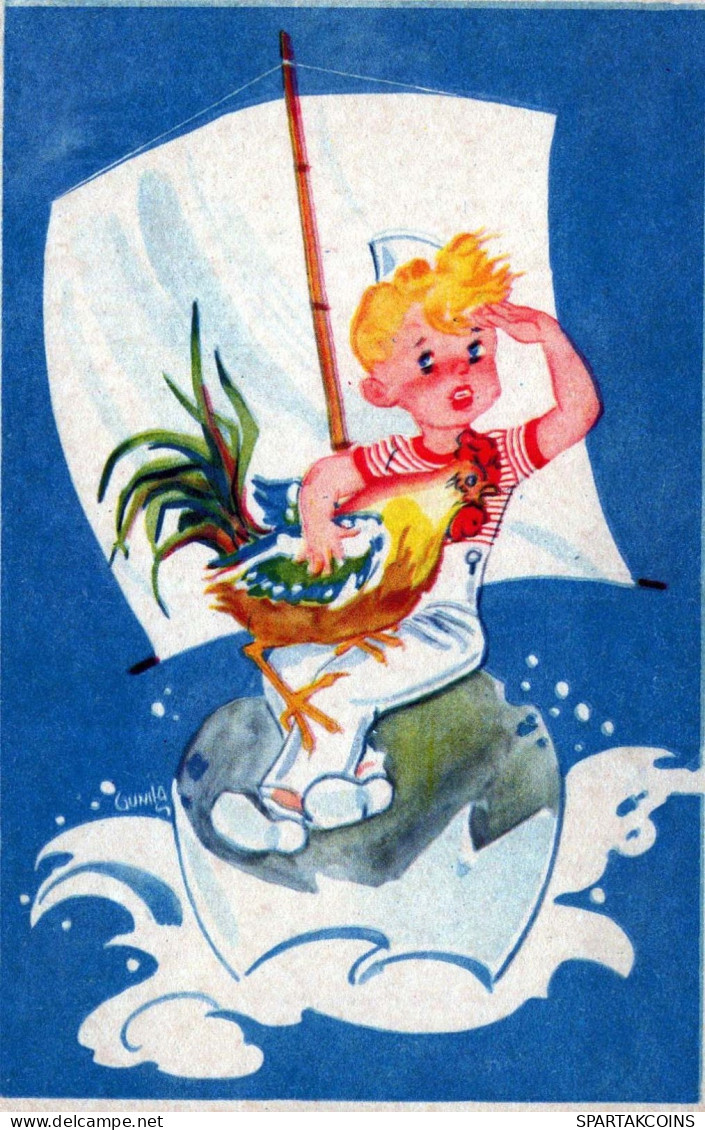 PASQUA BAMBINO POLLO UOVO Vintage Cartolina CPA #PKE338.IT - Easter