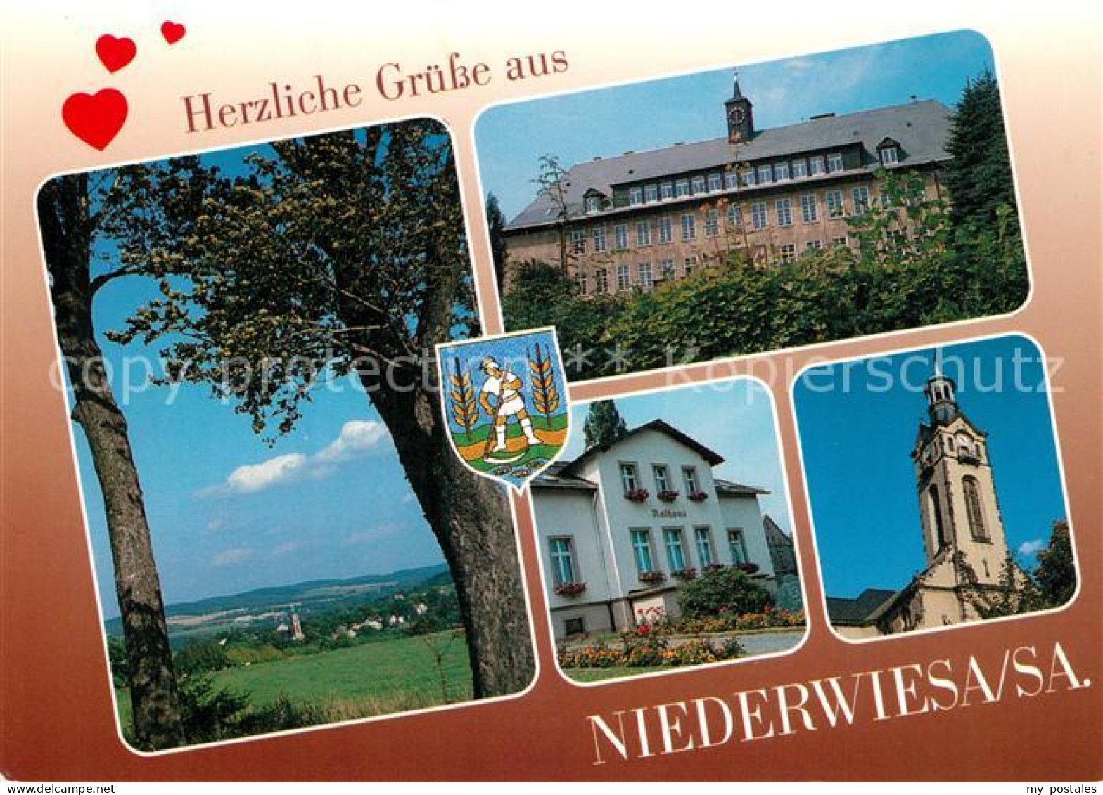 73268174 Niederwiesa Panorama Oberschule Rathaus Kirche Wappen Niederwiesa - Niederwiesa