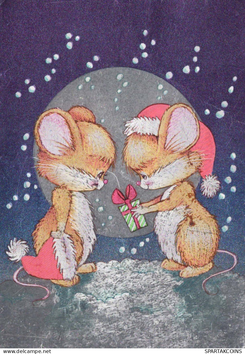 Buon Anno Natale MOUSE LENTICULAR 3D Vintage Cartolina CPSM #PAZ068.IT - Nouvel An