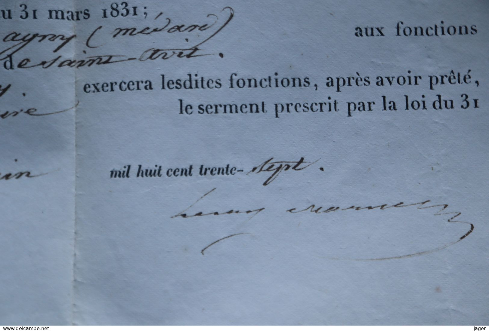 1830 Commission D'Adjoint Au Maire De Saint Avit Loir Et Cher Charte De 1830 Noblesse Mr De Magny - Historische Documenten