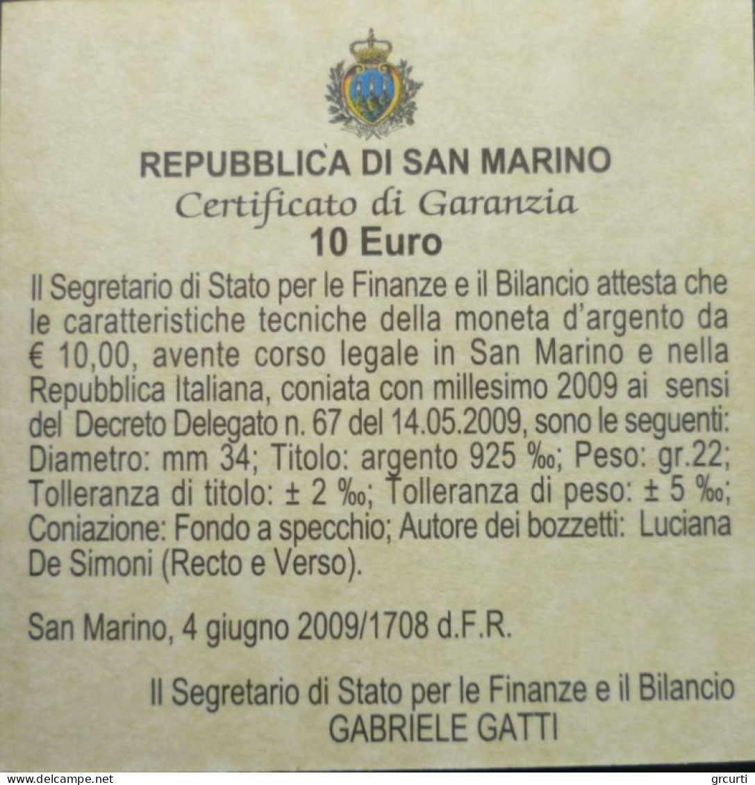 San Marino - 10 Euro 2009 - 10° Unione Monetaria E Dell'Euro - KM# 516 - San Marino