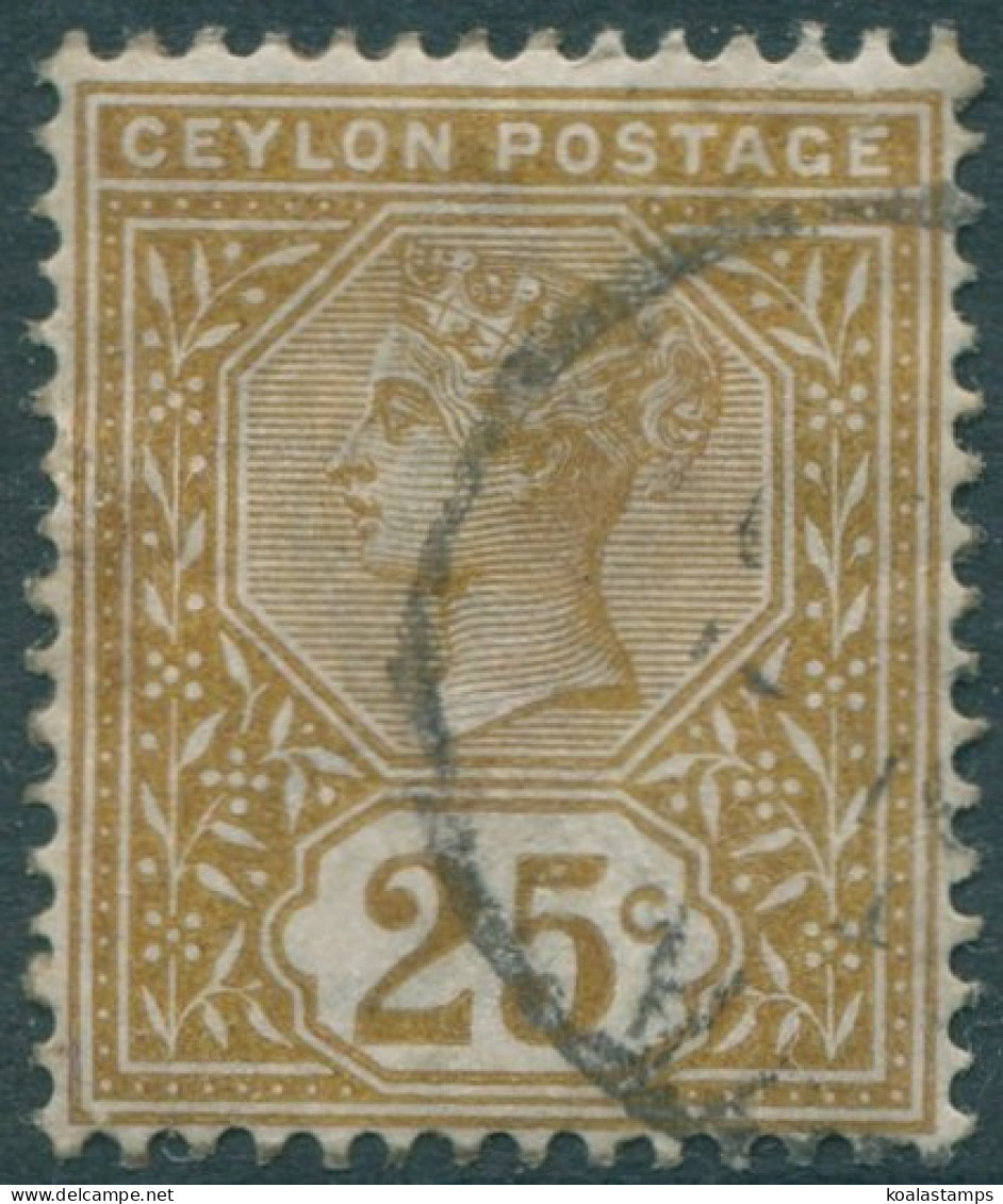 Ceylon 1886 SG198 25c Yellow-brown QV #2 FU (amd) - Sri Lanka (Ceilán) (1948-...)