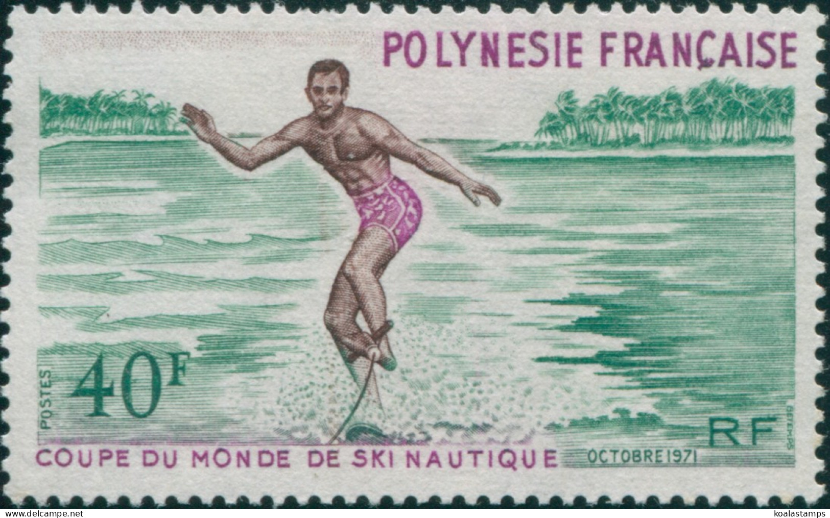 French Polynesia 1971 Sc#269,SG144 40f Water-skiing MNG - Altri & Non Classificati