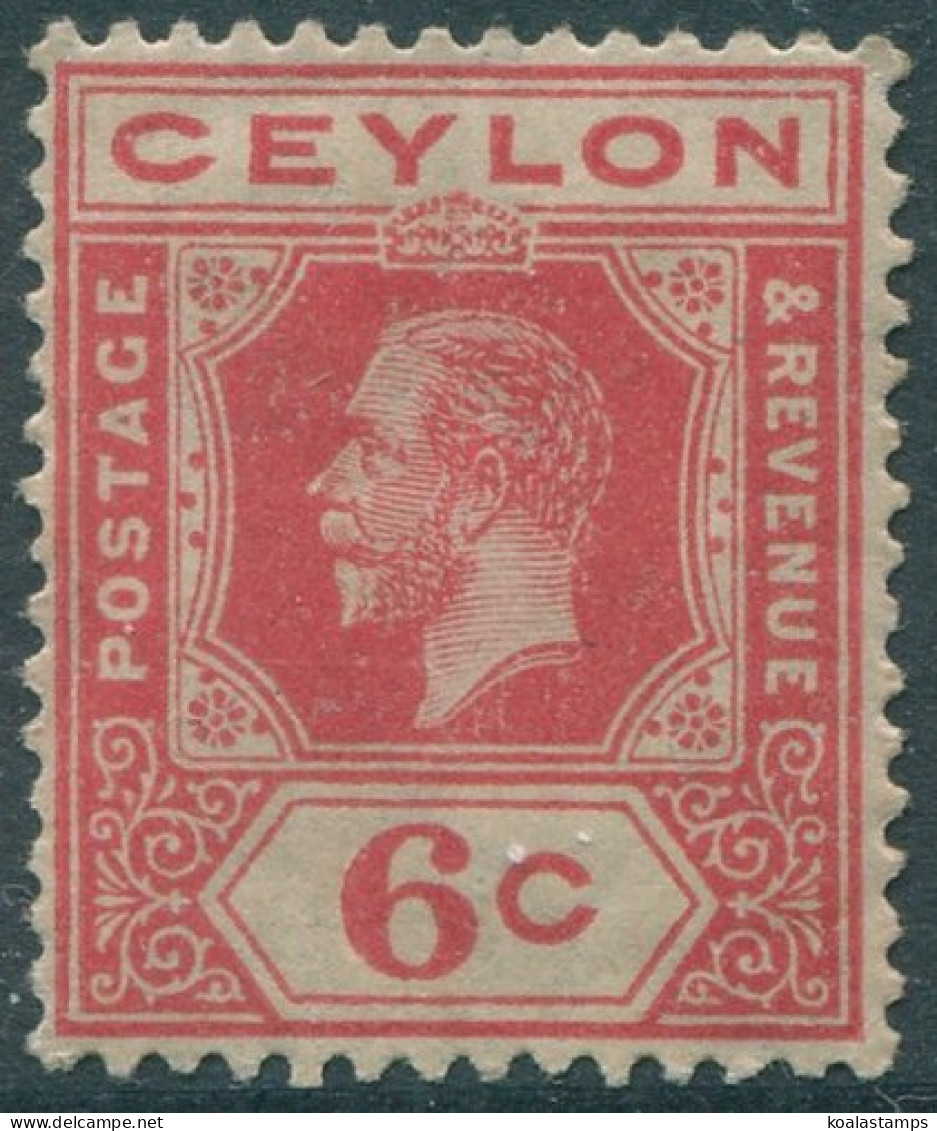 Ceylon 1921 SG342 6c Carmine-red KGV Tablet A MLH (amd) - Sri Lanka (Ceylon) (1948-...)