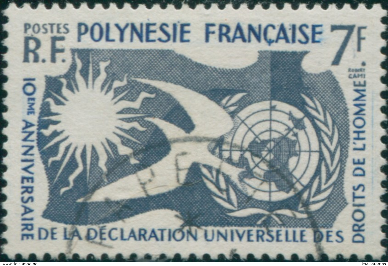 French Polynesia 1958 Sc#191,SG17 7f Human Rights FU - Otros & Sin Clasificación