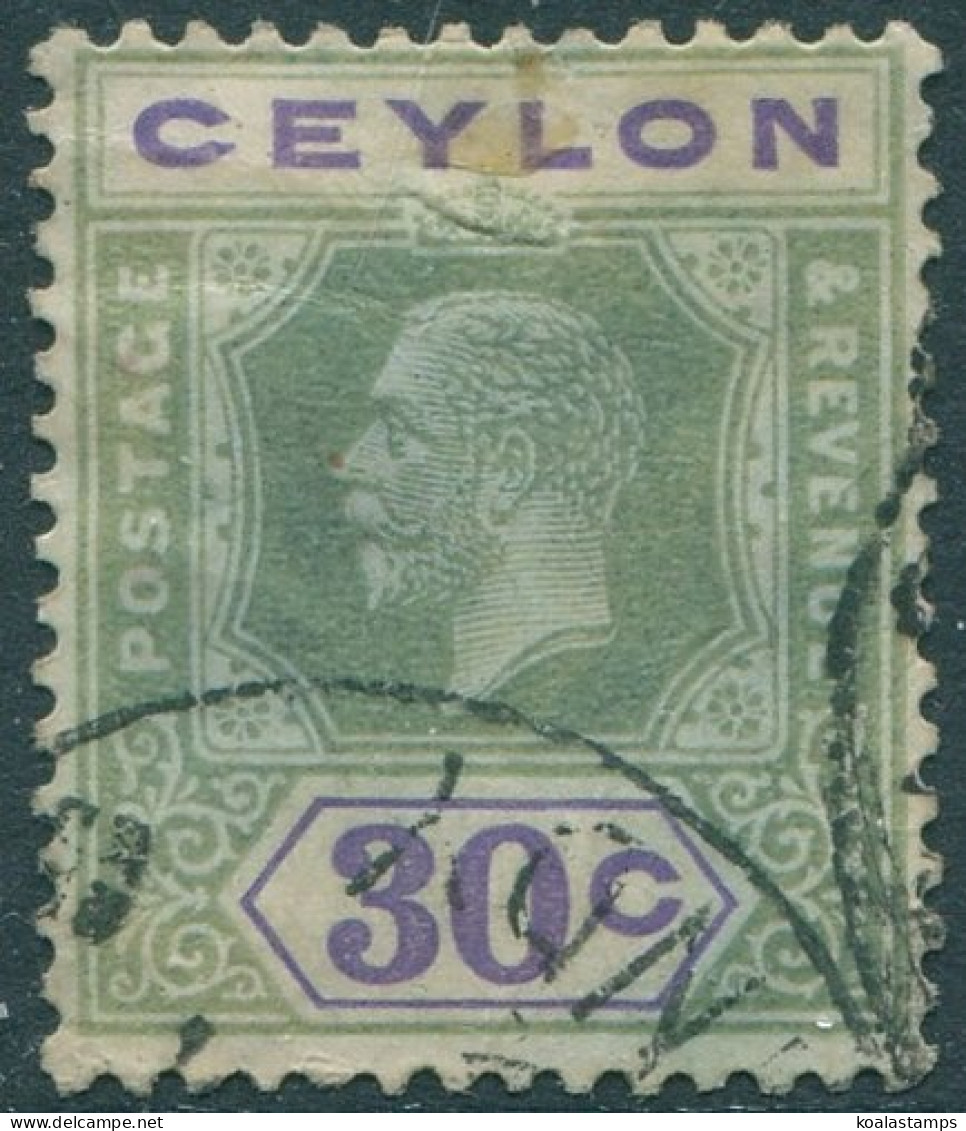 Ceylon 1912 SG313 30c Blue-green And Violet KGV FU (amd) - Sri Lanka (Ceylon) (1948-...)