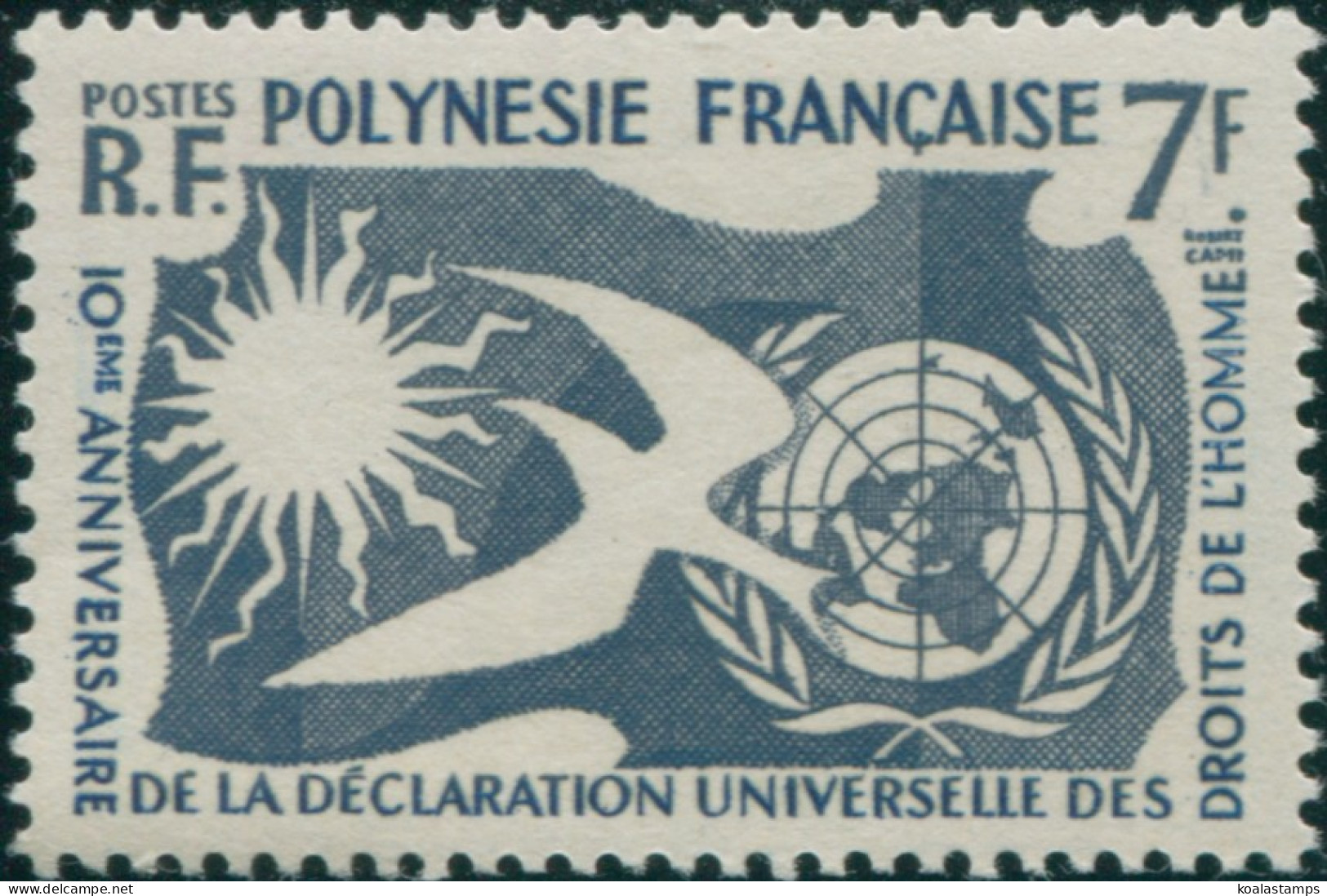 French Polynesia 1958 Sc#191,SG17 7f Human Rights MLH - Andere & Zonder Classificatie