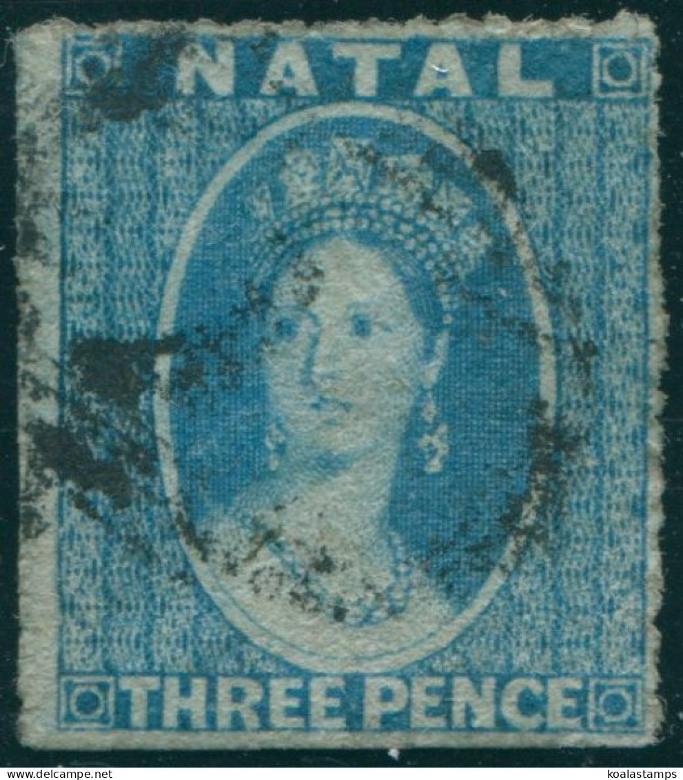 Natal 1859 SG12 3d Blue QV Rough Paper FU - Natal (1857-1909)