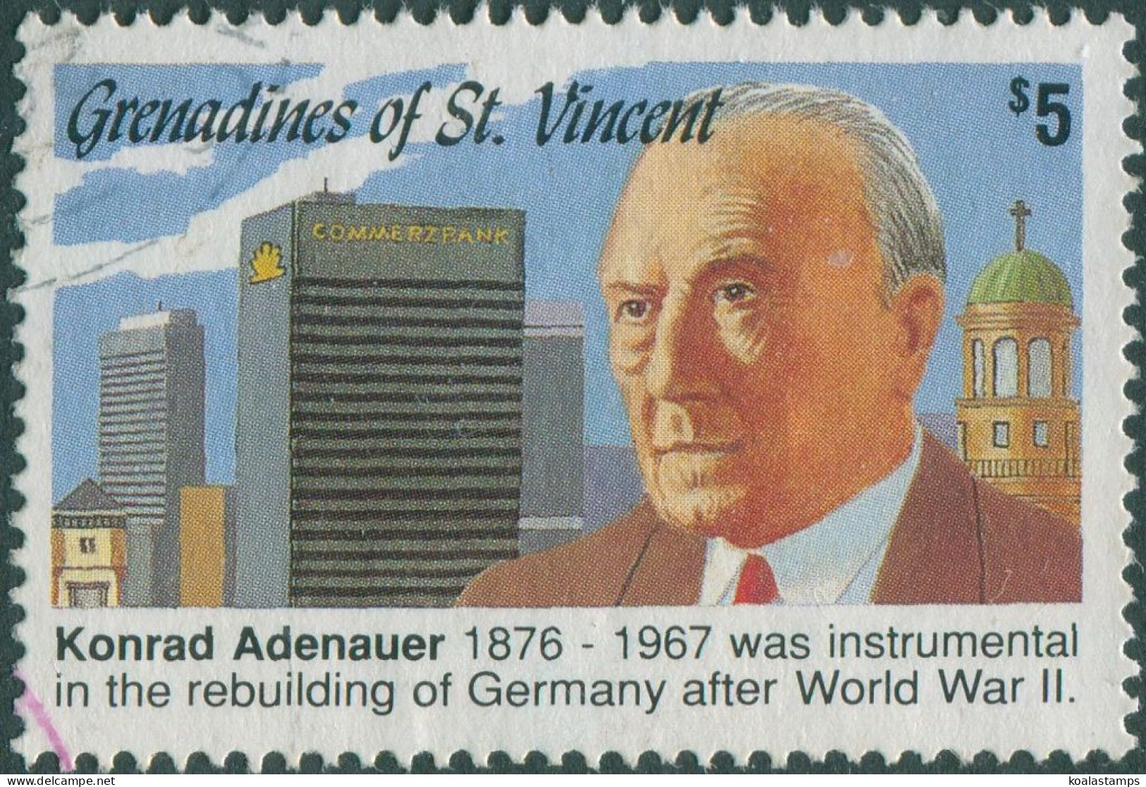 Grenadines Of St Vincent 1992 SG905 $5 Konrad Adenaeur FU - St.Vincent & Grenadines