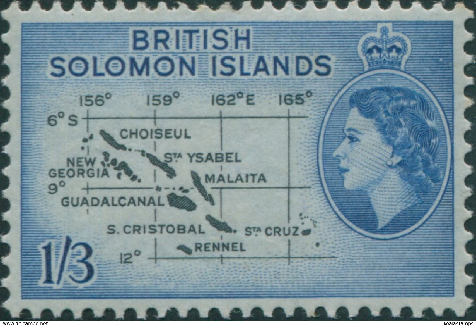 Solomon Islands 1956 SG91b 1/3 Map MNH - Islas Salomón (1978-...)
