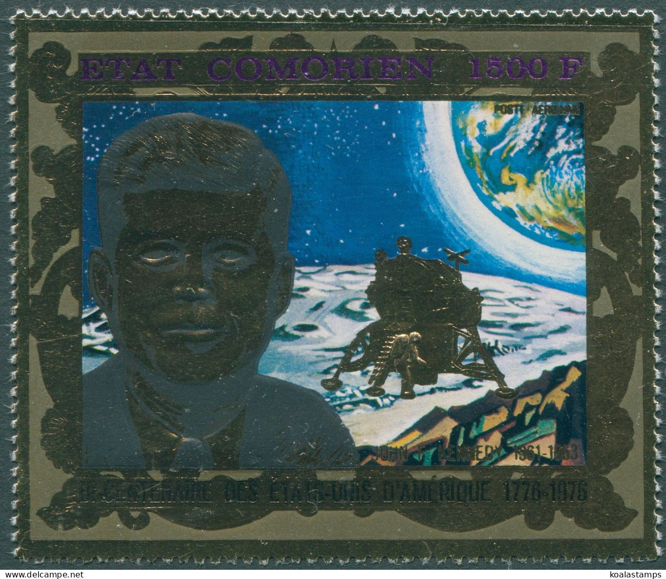 Comoros 1976 1500f John F Kennedy Gold Foil MNH - Comores (1975-...)