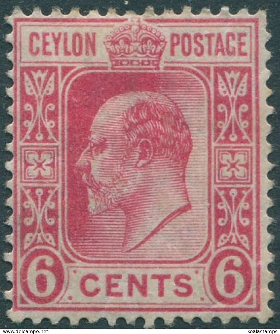 Ceylon 1908 SG291 6c Carmine KEVII Mult Crown CA Wmk #2 MH (amd) - Sri Lanka (Ceylon) (1948-...)