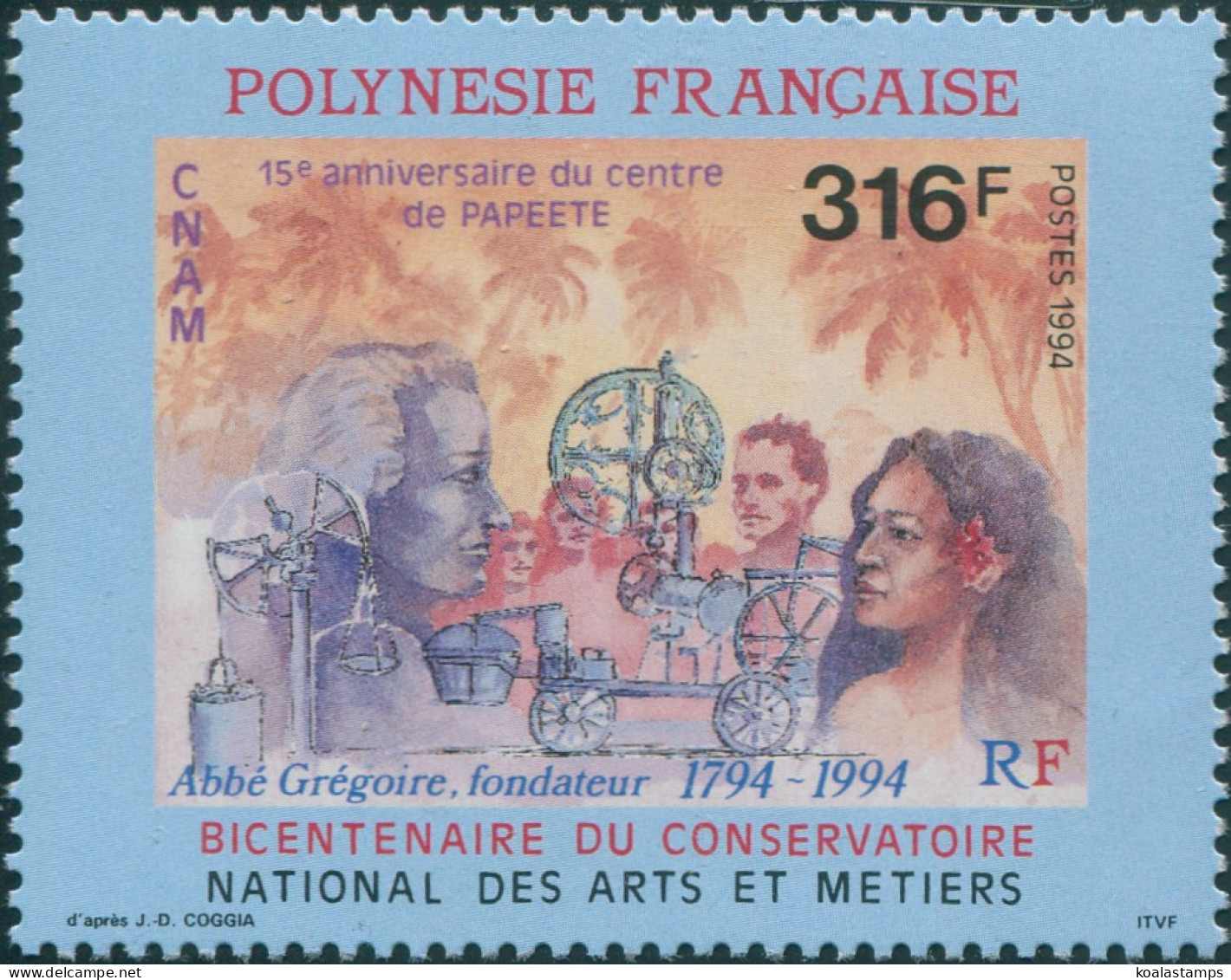 French Polynesia 1994 Sc#640,SG700 316f Father Gregoire And Polynesians MNH - Andere & Zonder Classificatie