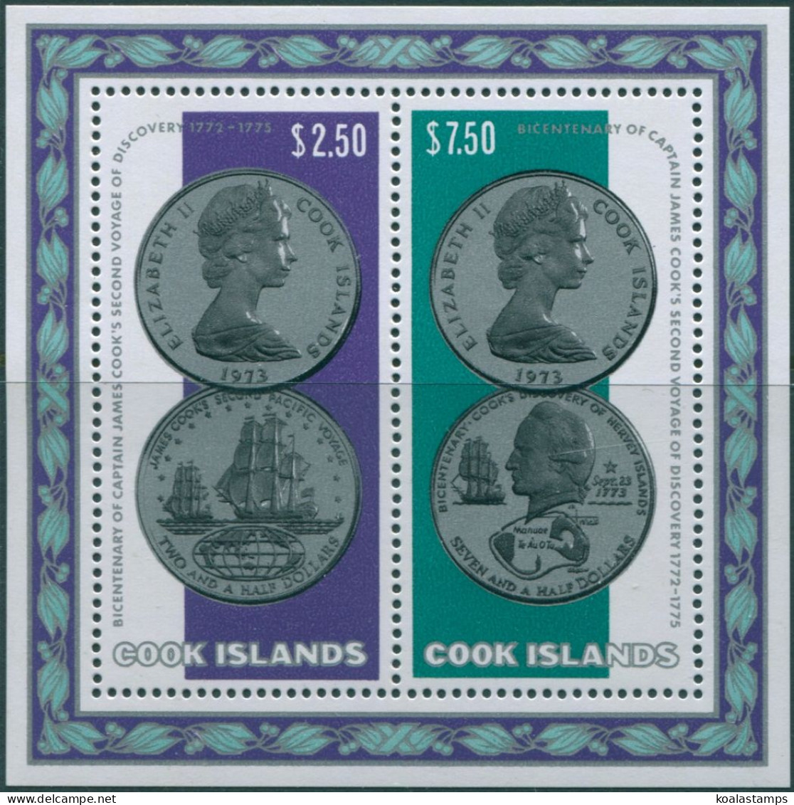 Cook Islands 1974 SG494 Second Voyage Discovery Coins MS MNH - Cook Islands