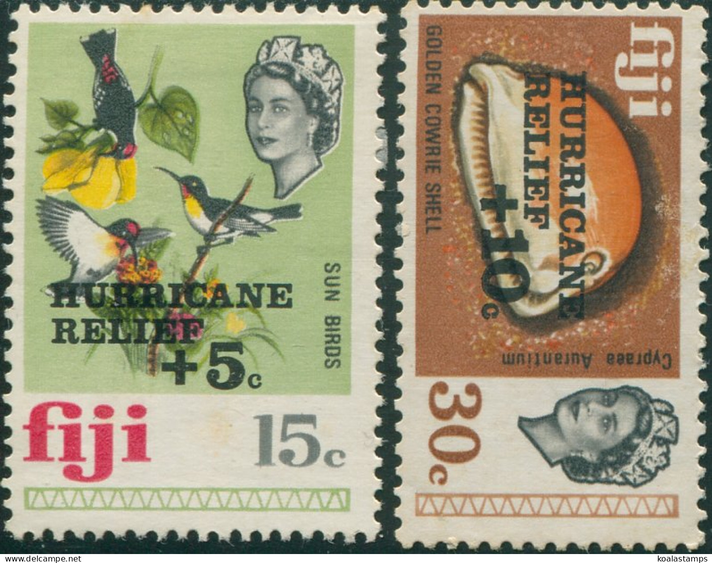 Fiji 1972 SG476-477 Birds Shell HURRICANE RELIEF Set MNH - Fiji (1970-...)