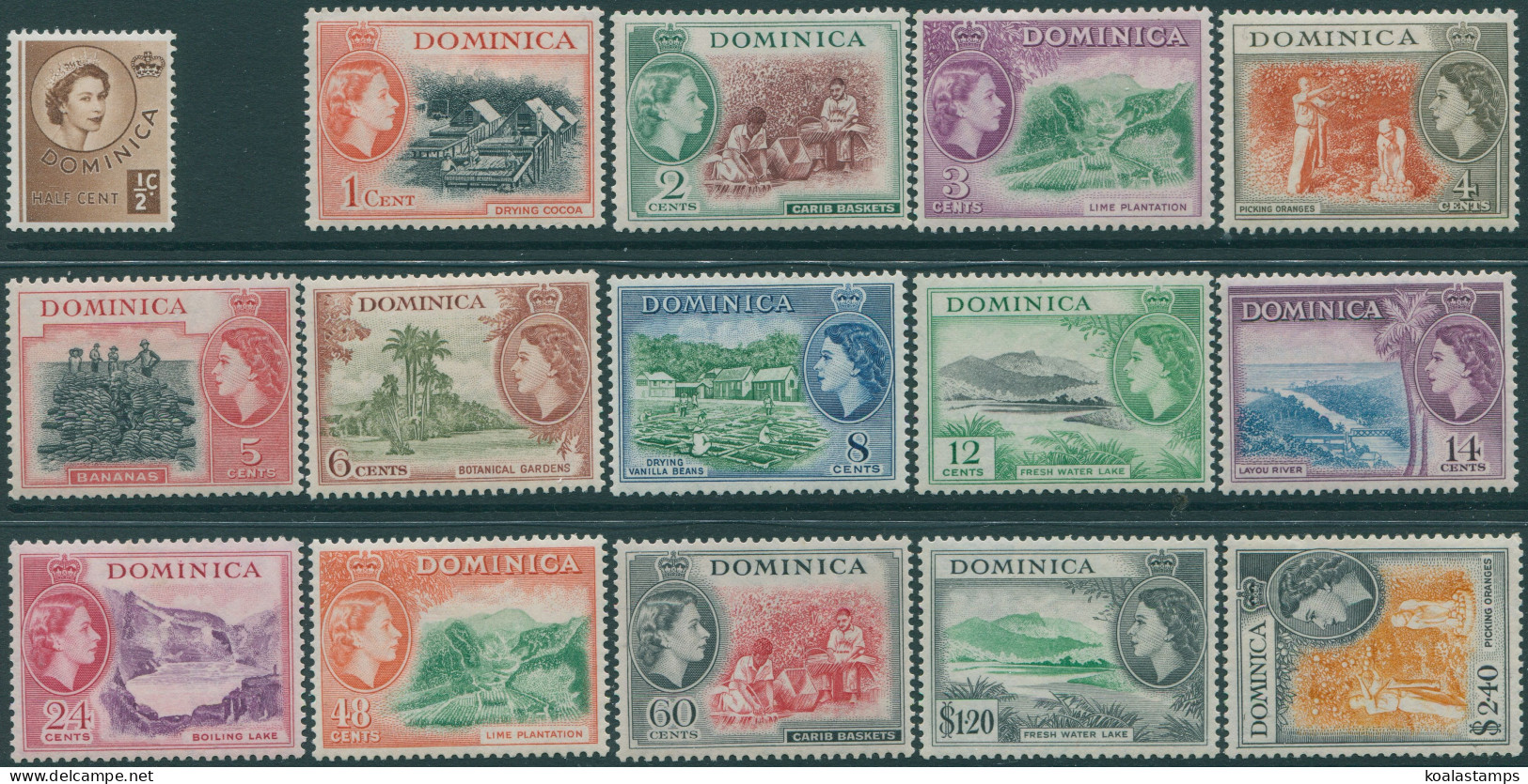 Dominica 1954 SG140-158 Scenes QEII (15) MLH - Dominica (1978-...)