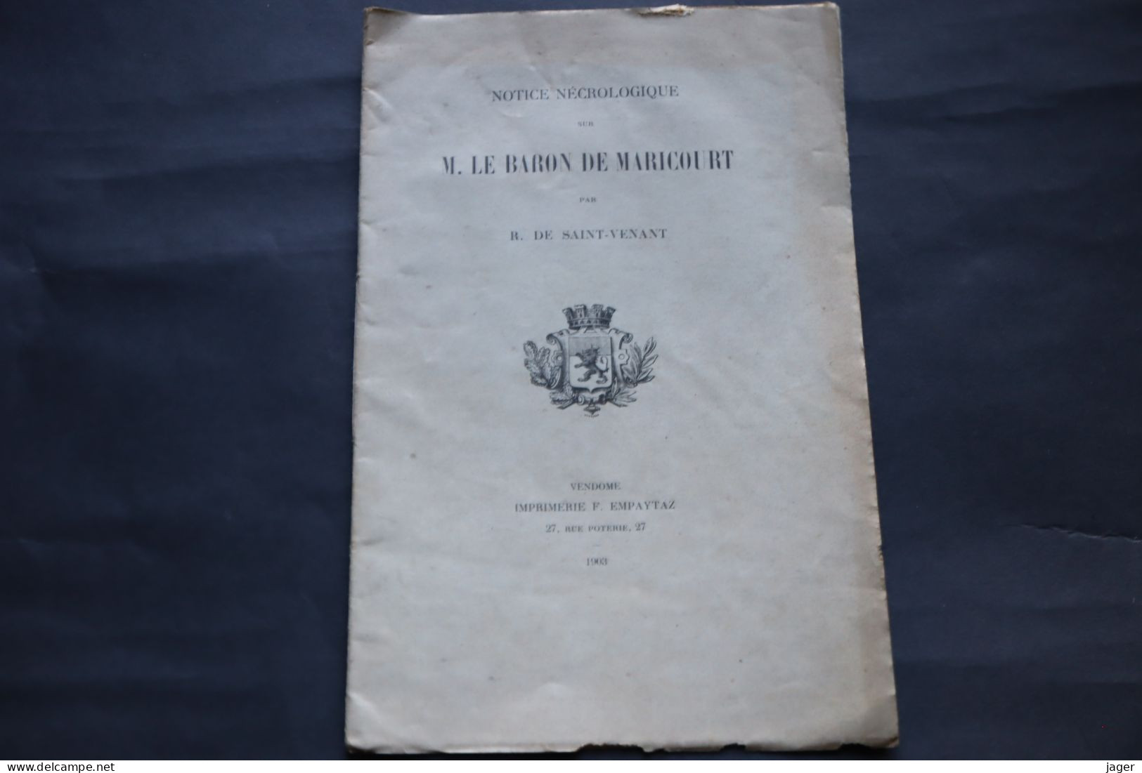 Notice Nécrologique Sur Le Baron De Maricourt Par R De Saint Venant - Historische Dokumente