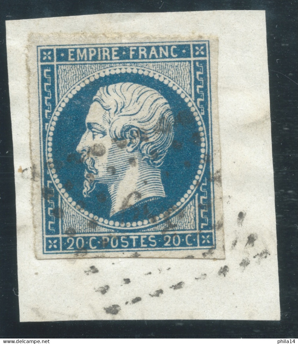 N°14 20c BLEU NAPOLEON TYPE 1 SUR FRAGMENT / TB MARGES / PC 389 BEZIERS - 1853-1860 Napoléon III