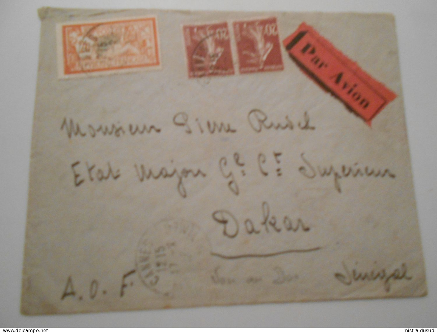 France Poste Aerienne , Lettre De çannes 1927 Pour Dakar - 1927-1959 Cartas & Documentos