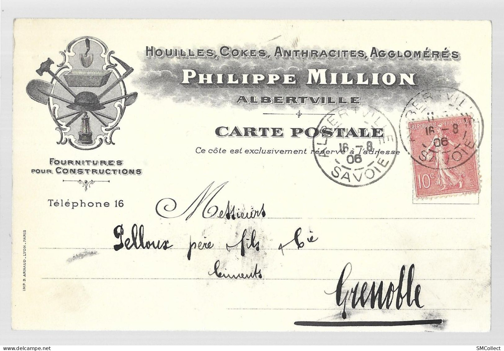 Albertville. Carte Publicitaire Philippe Million. Houilles, Cokes, Anthracites, Agglomérés ... (A3p313) - Albertville