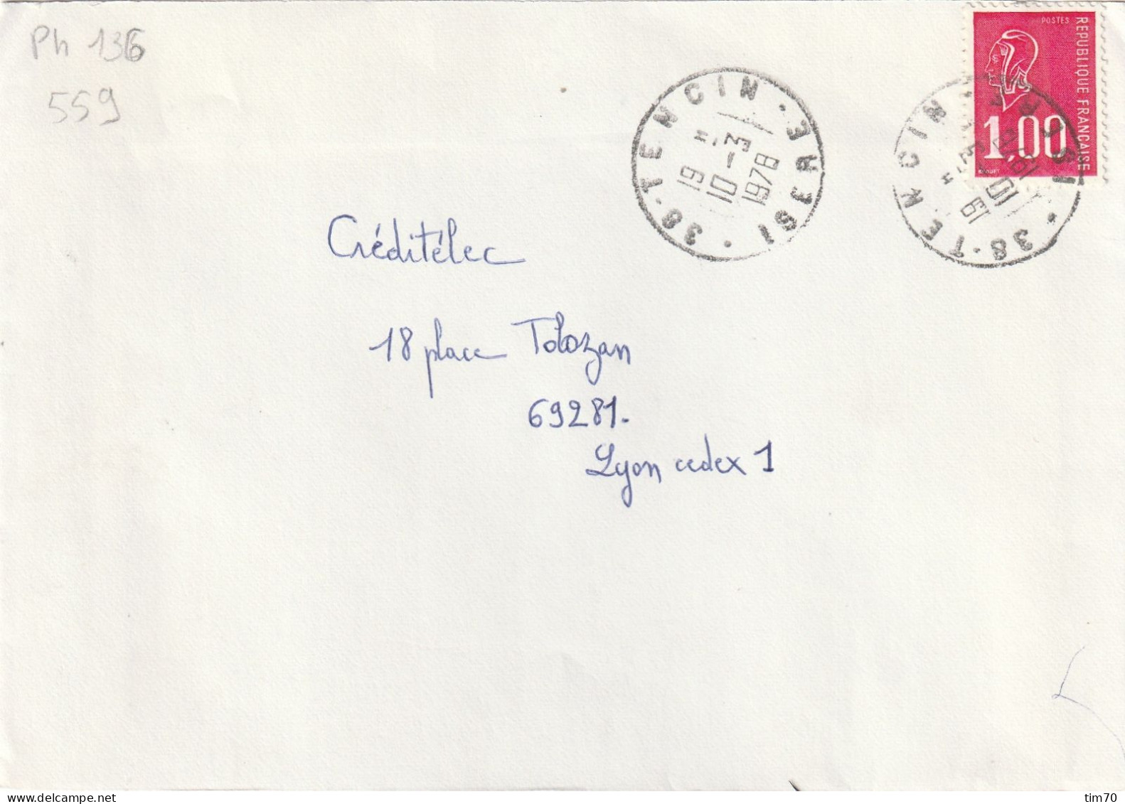 CAD  / N°  1892  38 - TENCIN   - ISERE - Manual Postmarks