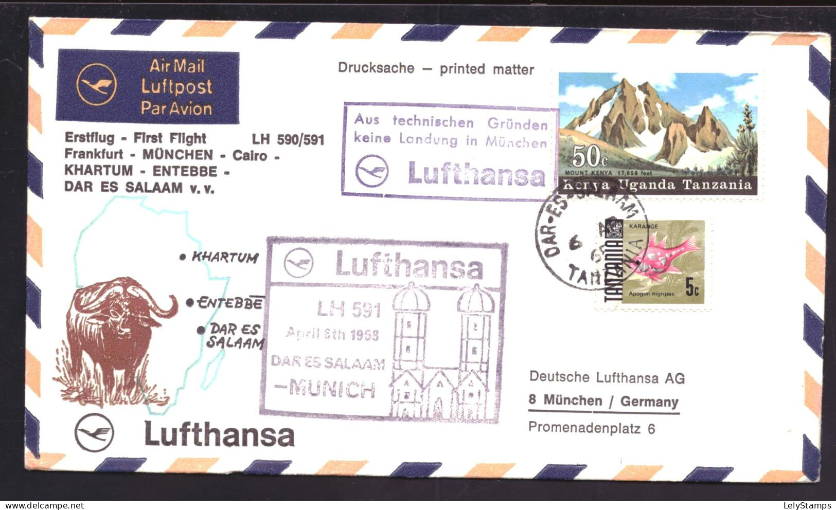 Lufthansa LH590/591 First Flight FDC (1968) - Primeros Vuelos