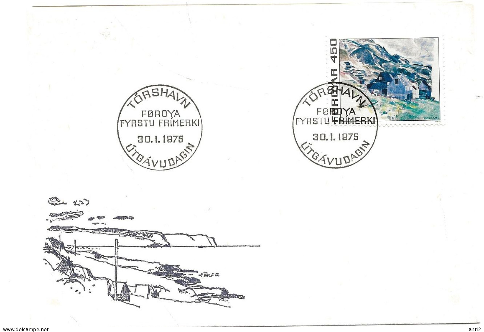 Faroe Islands 1975  Village Of Nes; Painting By Ruth Smith (1913-1958)  Mi 19  FDC - Färöer Inseln