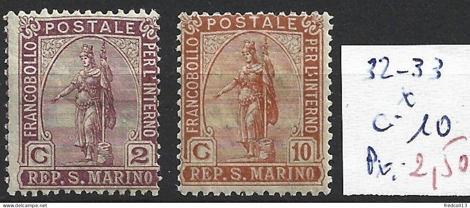 SAINT-MARIN 32-33 * Côte 10 € - Unused Stamps