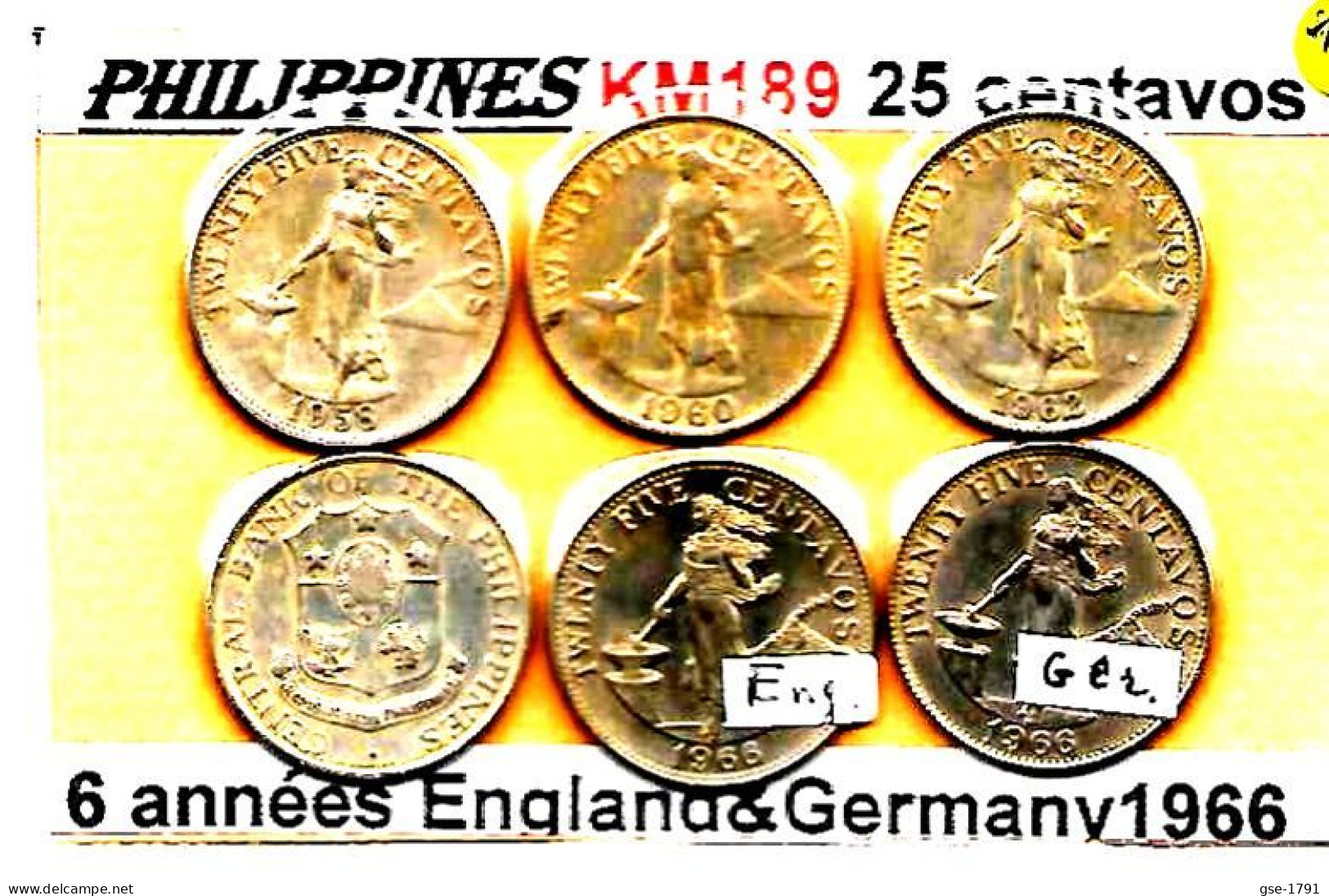 PHILIPPINES Commonwealth  25 Centavos  Femme KM 189   ,la Série Est Complète 1958 à 1966   6 Monnaies  TTB/SUP - Philippinen