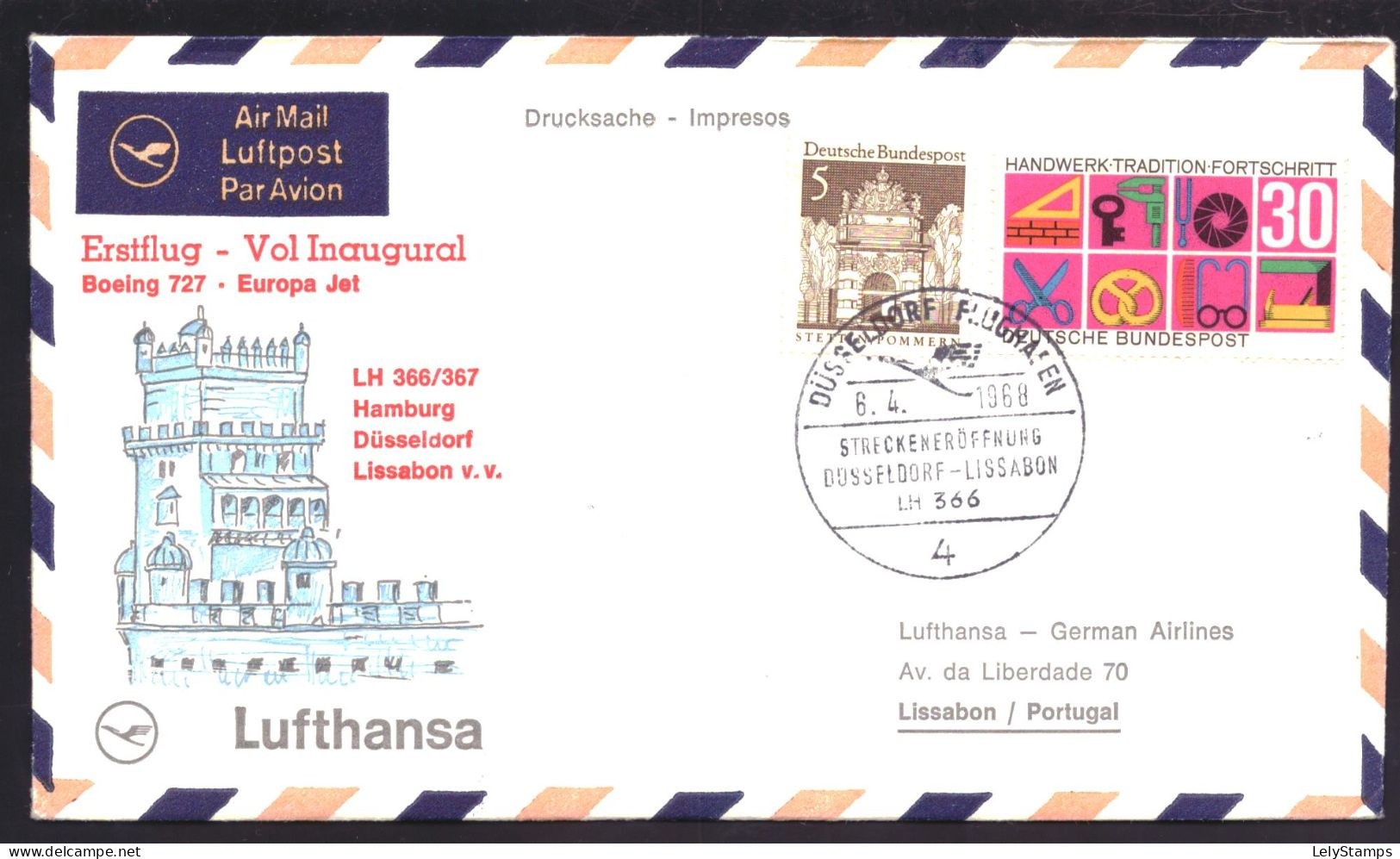 Lufthansa LH366/367 First Flight FDC (1968) - Primeros Vuelos