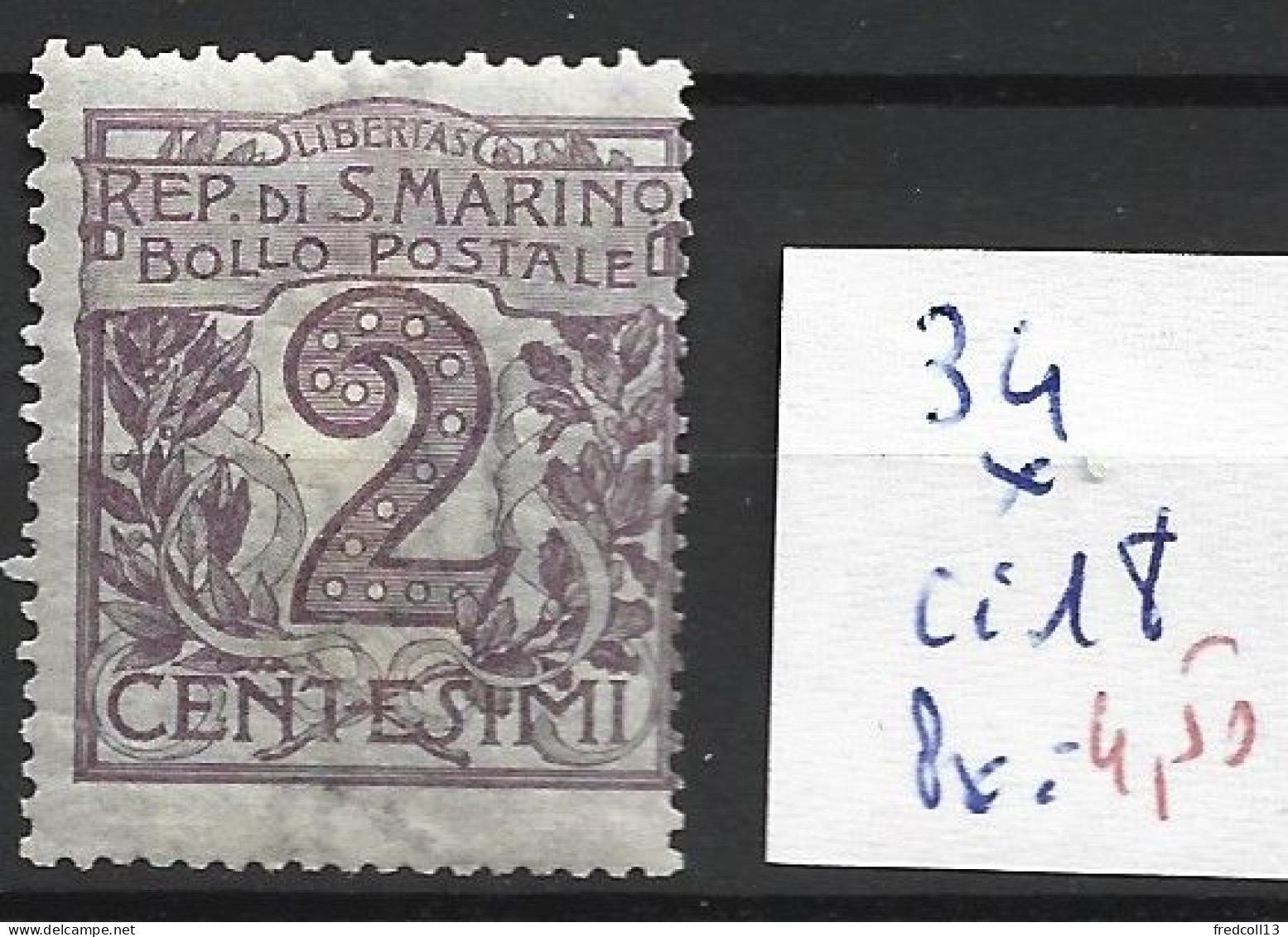 SAINT-MARIN 34 * Côte 18 € ( Gomme Craquelée ) - Unused Stamps