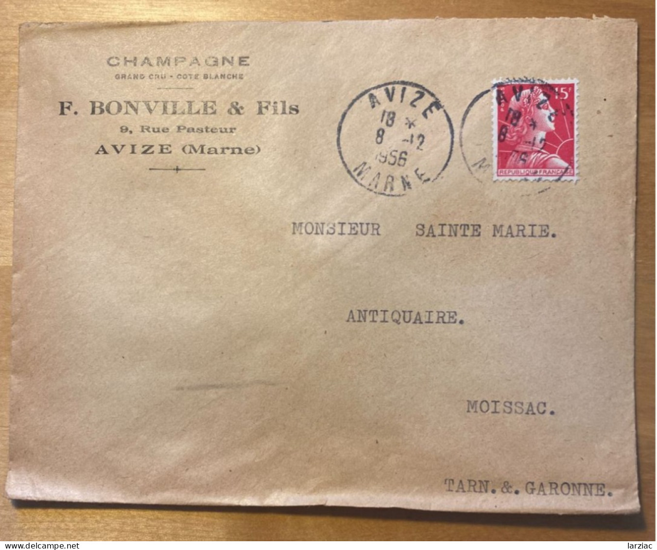 Enveloppe Champagne Bonville Affranchissement Type Muller Oblitération Avize Marne 1956 - 1921-1960: Modern Period